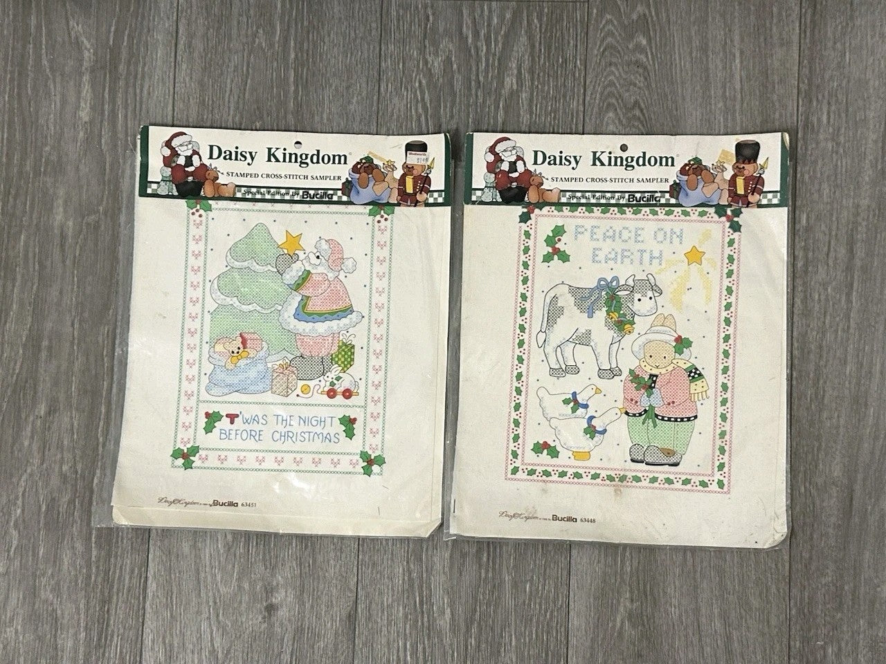 (2) Christmas Daisy Kingdom Stamped Cross Stitch Sampler Holiday Bucilla 