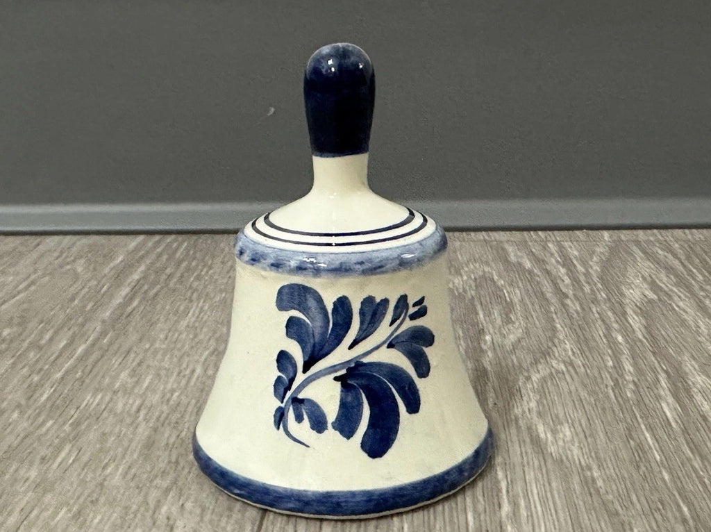 Vintage DELFTt Holland Blue and White Hand-Painted Windmill Leaf Bell 3”