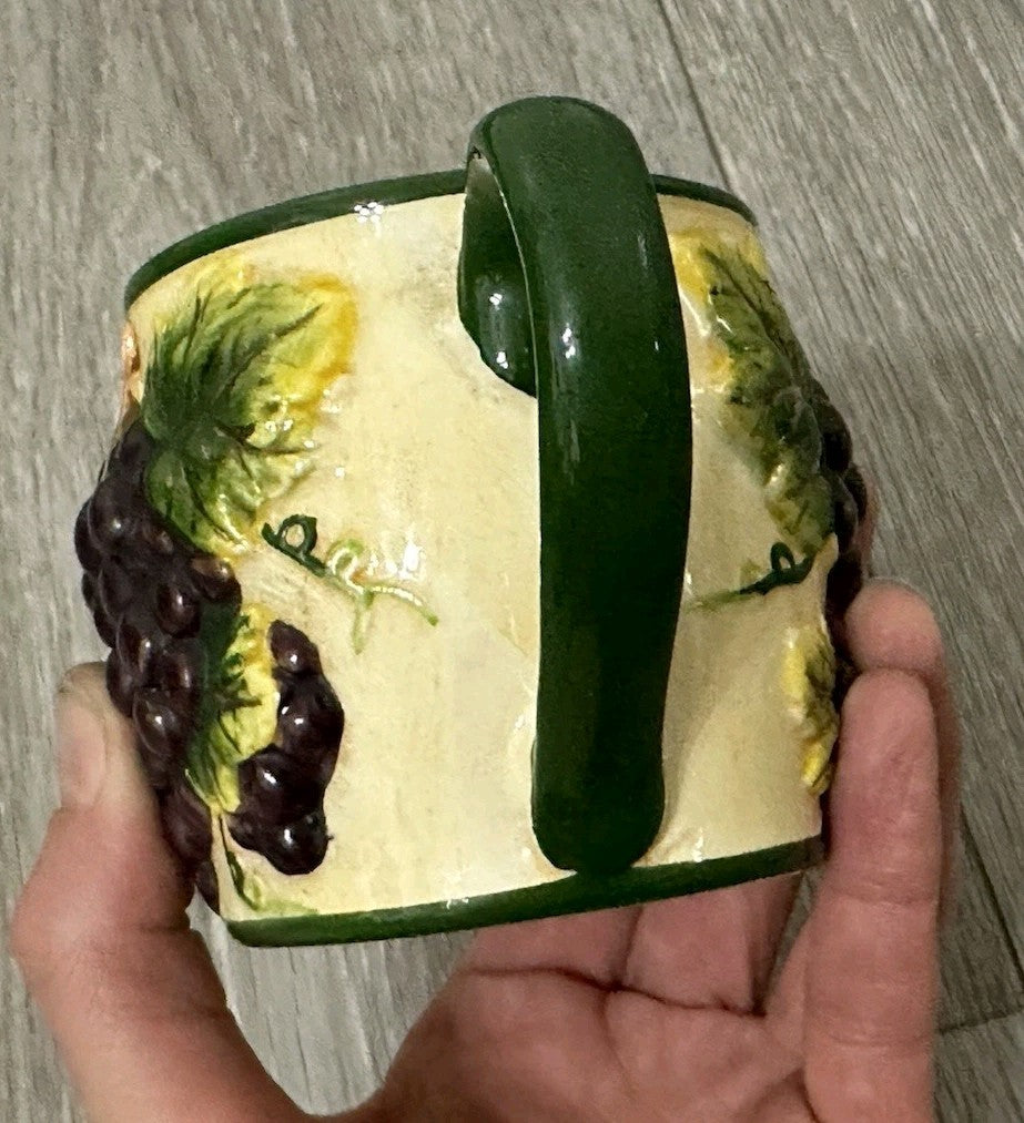 Vintage Italian Style Ceramic Grape Mug | Hand-Painted Relief, Red Grapes