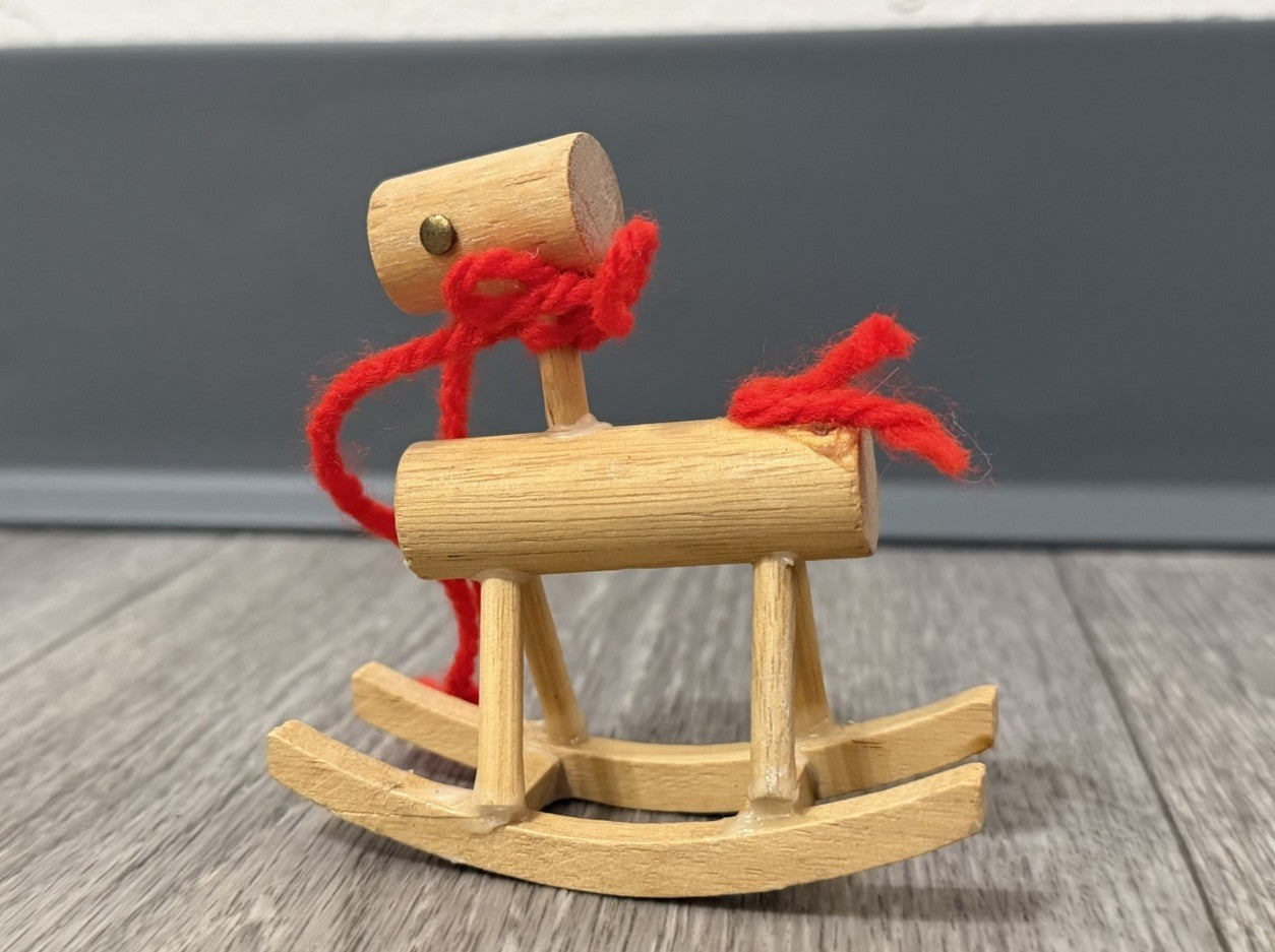 Vintage Wooden Rocking Horse Doll House Or Ornament