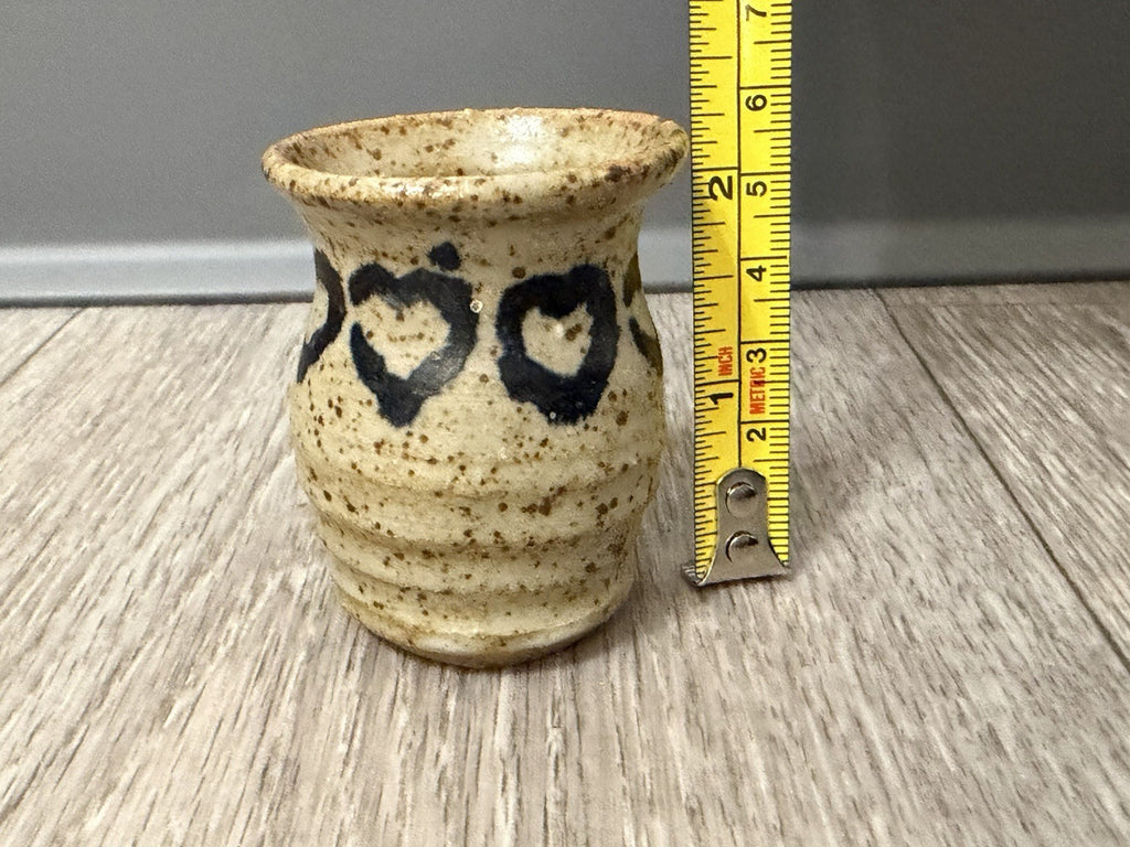 Cute Little Ceramic Studio Pottery Vase With Hearts Handmade & Signed 2.25” Tall