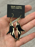 Vtg Goldtone Enamel Dolphin Drop Dangle Pierced Earrings 1.5"