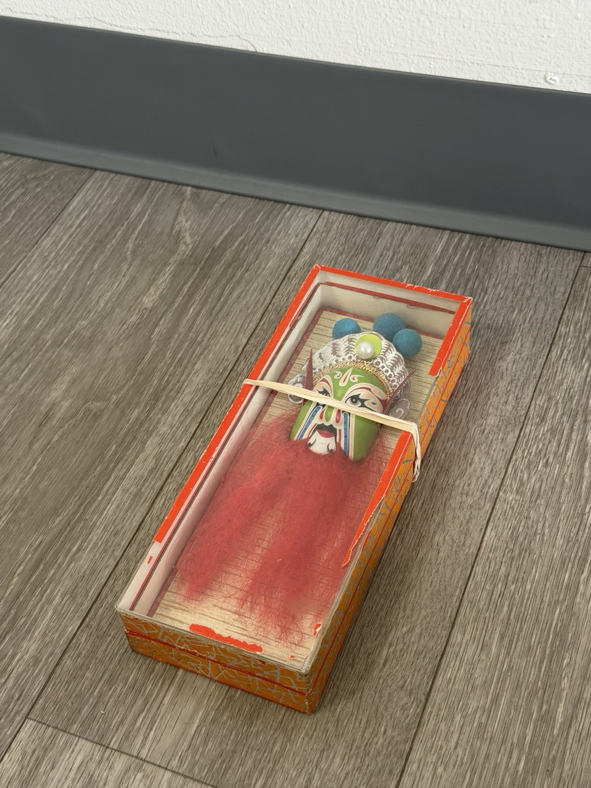 Vintage Chinese Opera Face Painting Miniature Clay Mask Box Tang BROKEN BOX