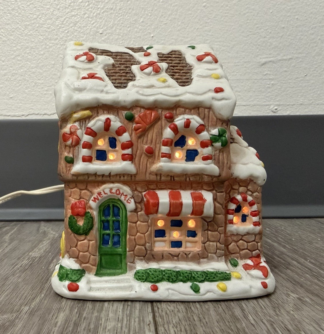 Vintage Porcelain Christmas Light Up Holiday House Decoration - Works