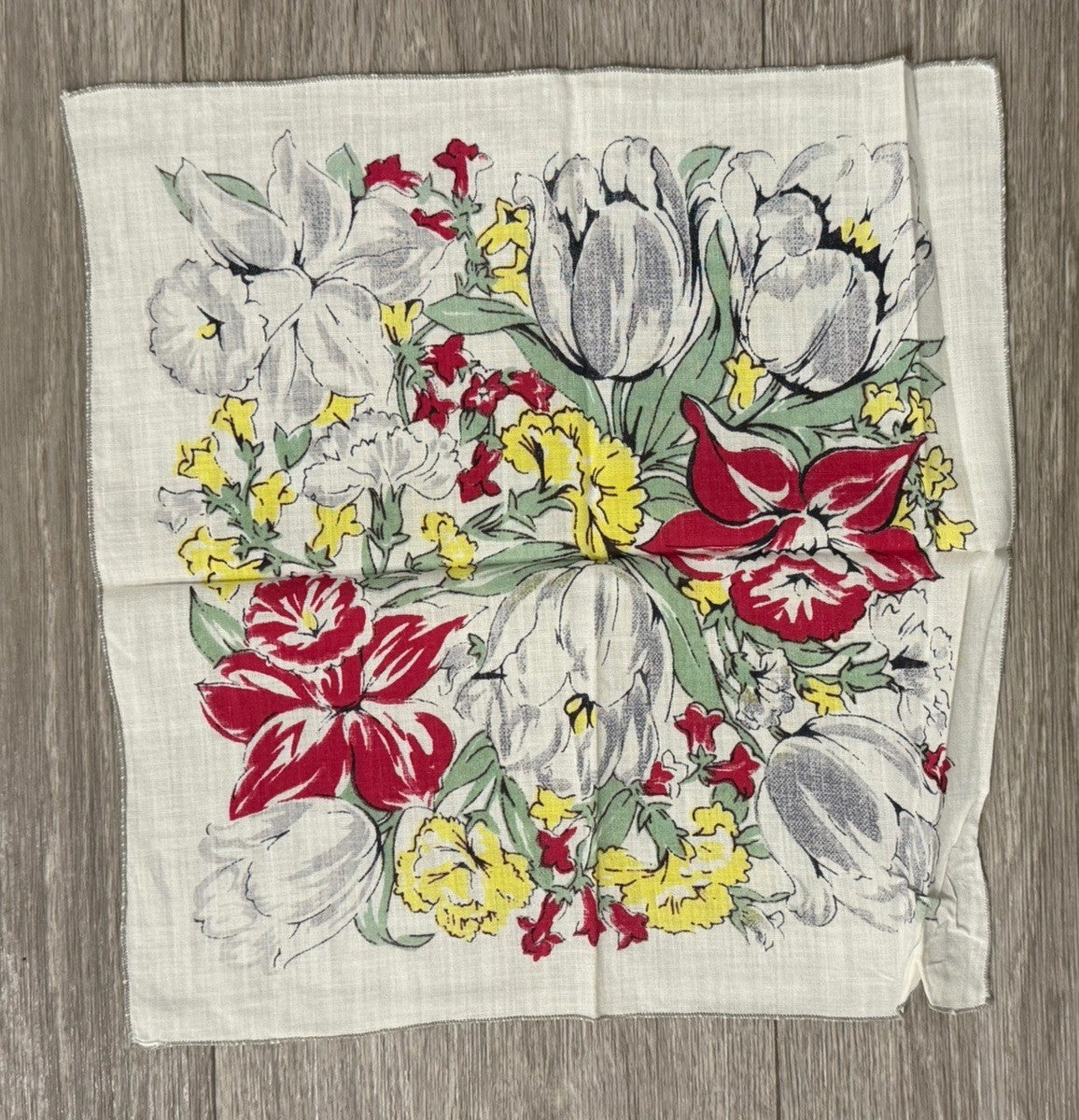 Womens Vintage Boho Floral Easter Spring Flowers Hankie, Handkerchief 11.5 X 11”