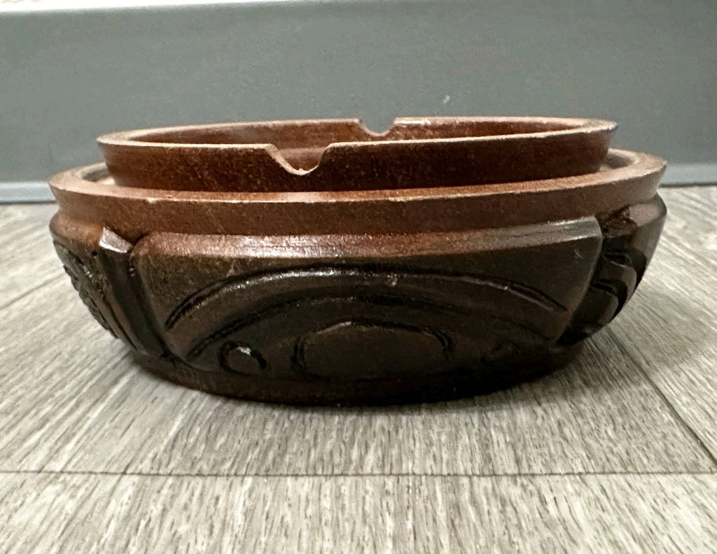 Republic De Honduras Vintage Hand Carved Wood Coin Ashtray 