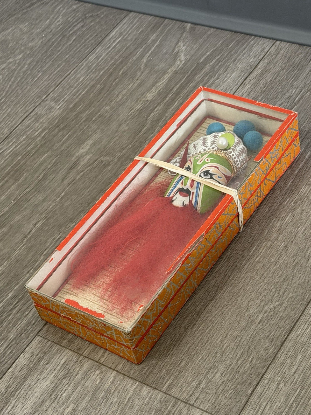 Vintage Chinese Opera Face Painting Miniature Clay Mask Box Tang BROKEN BOX