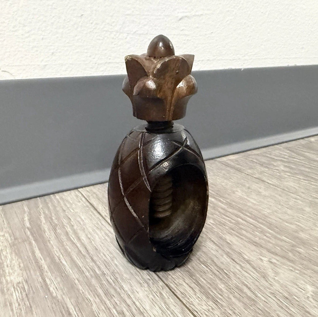 VINTAGE CARVED WOOD PINEAPPLE HAND HELD NUT CRACKER