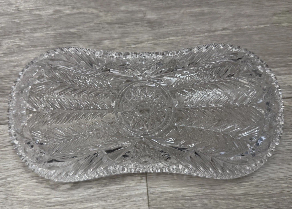 American Brilliant Sawtooth Cut 9 7/8" X 4.5" Glass Crystal Celery  Dish Damaged