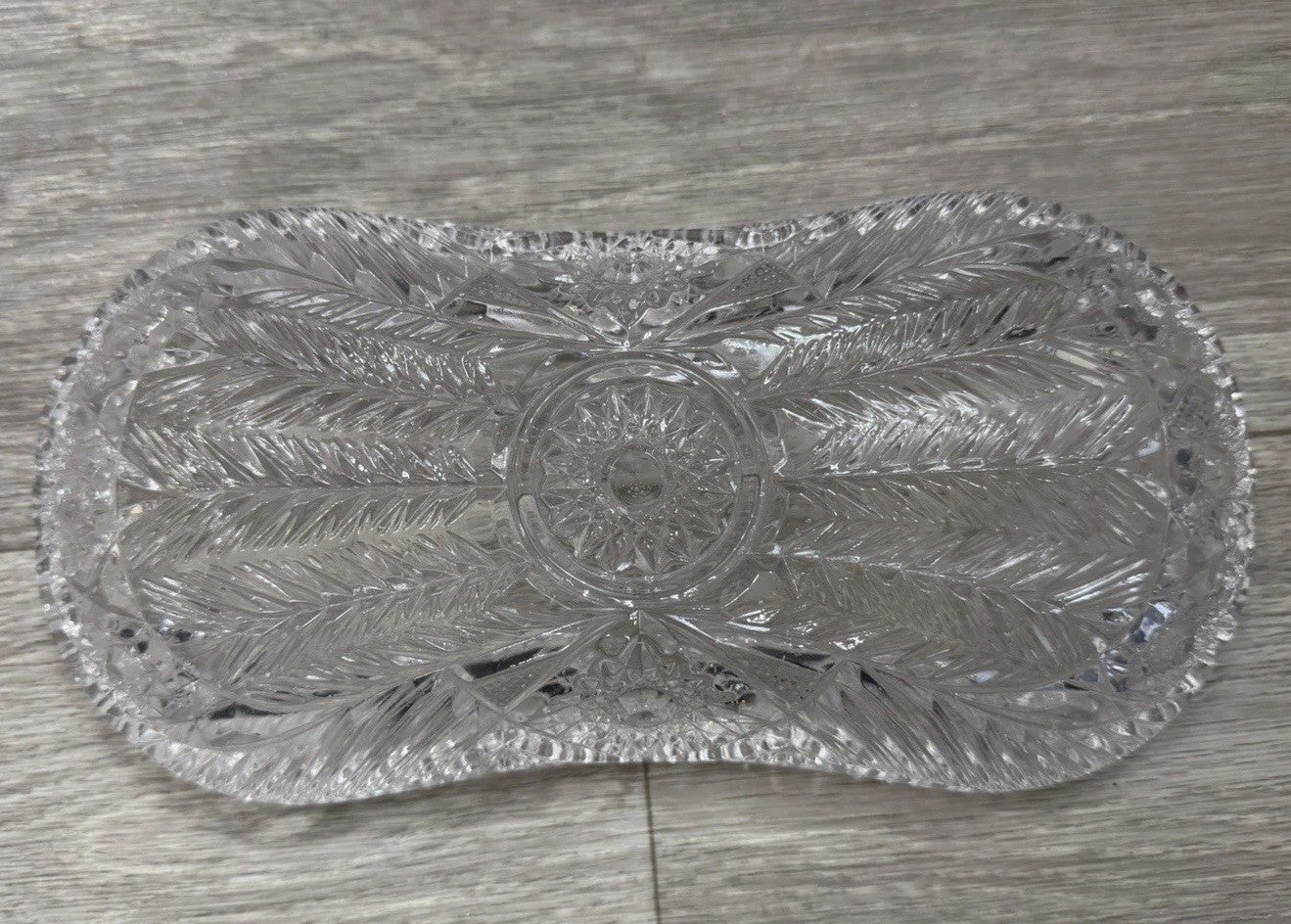 American Brilliant Sawtooth Cut 9 7/8" X 4.5" Glass Crystal Celery  Dish Damaged
