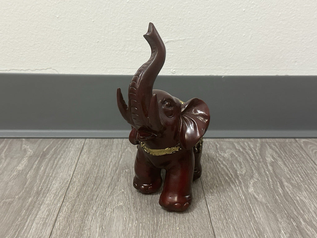 Ornate Decorative Elephant Figurine Red Resin with Gold Accents - Missing 1 Gem