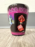 E - Shot Glass - 2.5" Black Las Vegas with inserted Dice