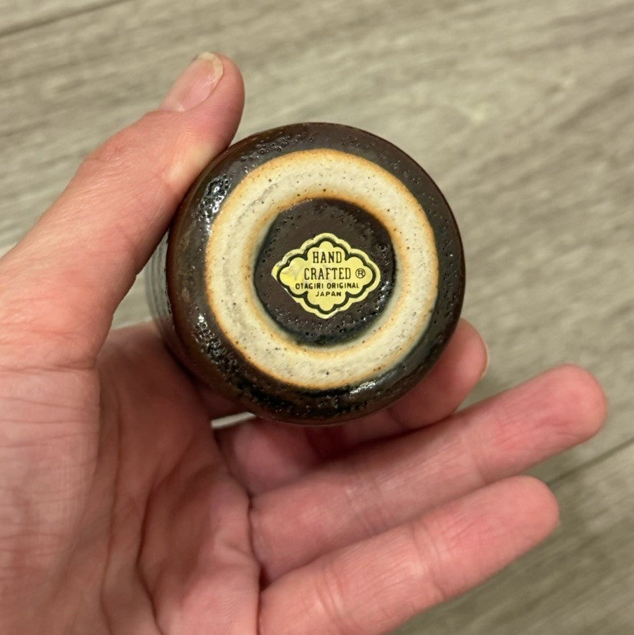 Vintage Japanese Sake Cup Otagiri Original Japan Hand Crafted Brown W/ Lines