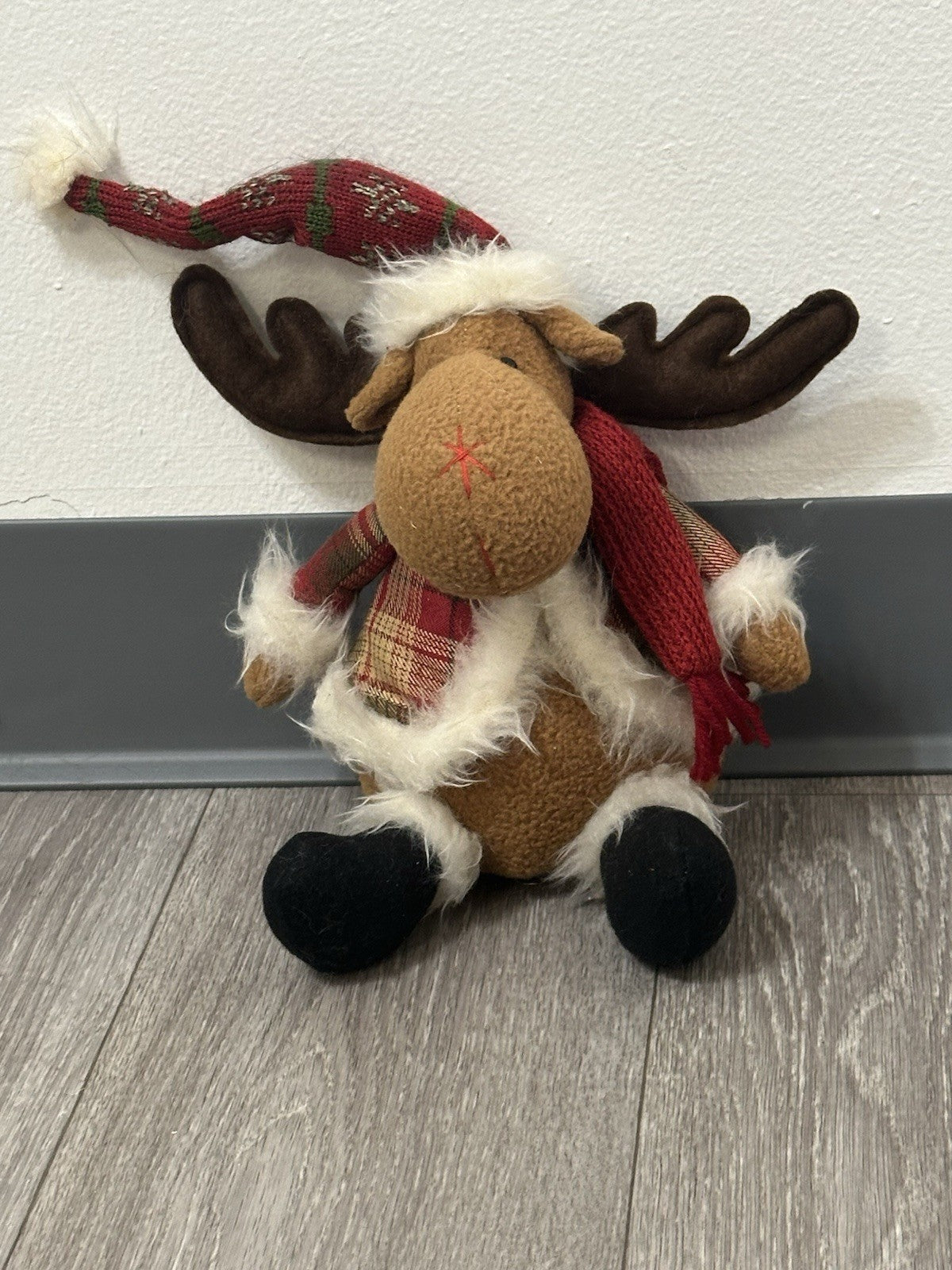 Vintage Reindeer Plush Toy with Red Scarf - Cute Stuffed Christmas Animal