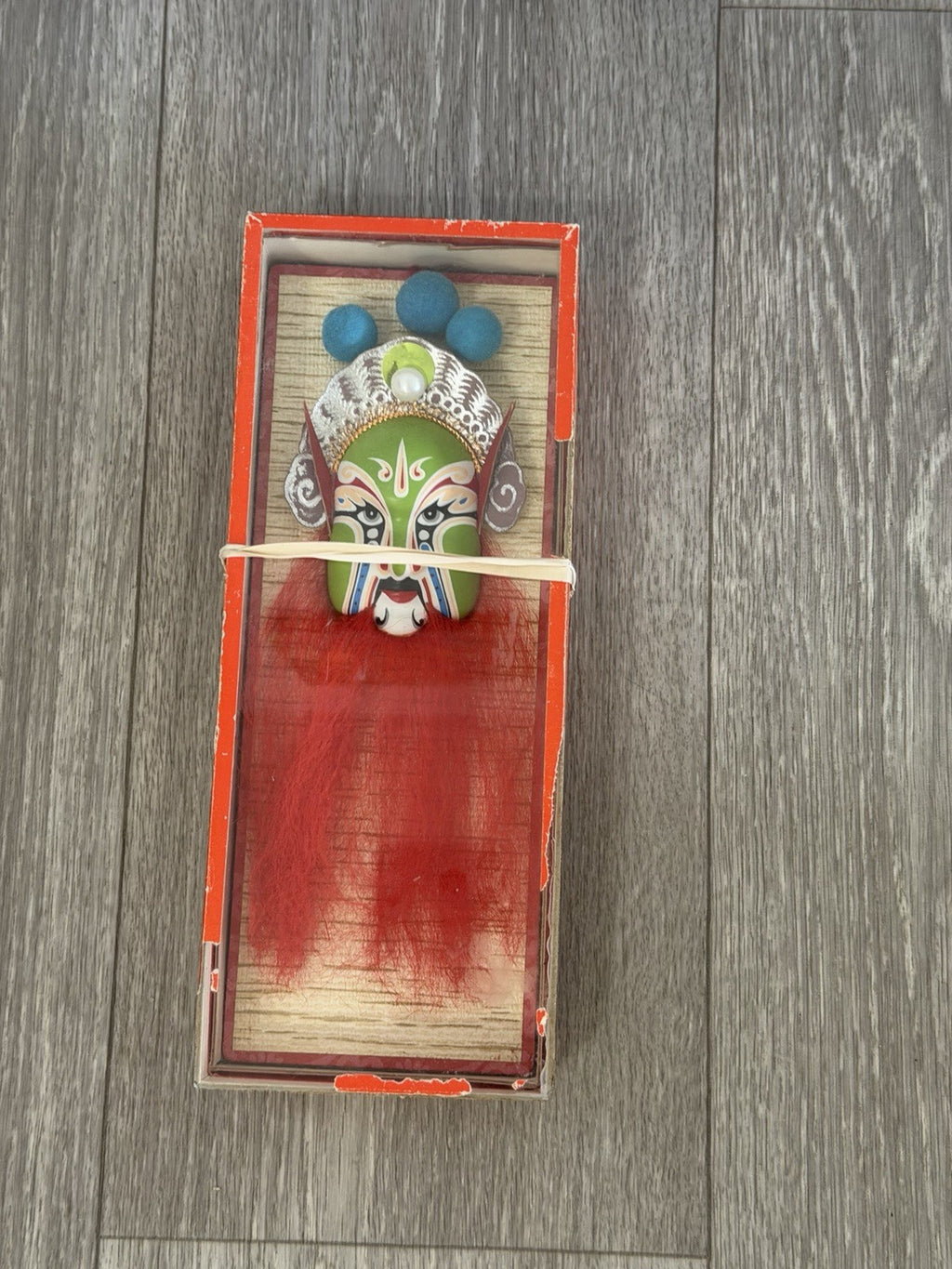 Vintage Chinese Opera Face Painting Miniature Clay Mask Box Tang BROKEN BOX