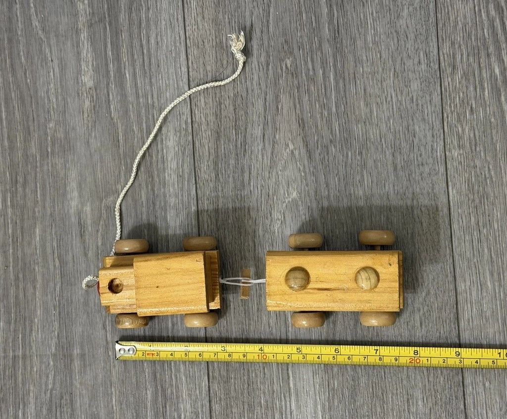 VINTAGE HAND MADE WOODEN TRAIN & CAR WITH BLOCKS STURDY Pull Toy