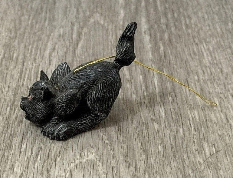 Vintage Small 1.75" Scary Resin Black Cat Hanging Ornament