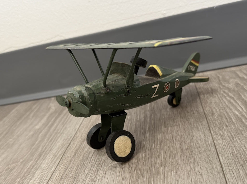 Vintage Folk Art Wood  and Metal Airplane Wooden & Painted Primitive Toy Plane