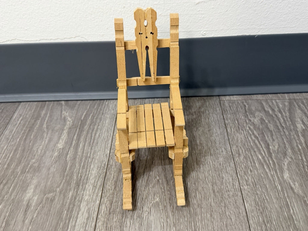 Vintage Folk Art Wooden Clothespin Handmade Doll Rocking Chair Rustic Farmhouse
