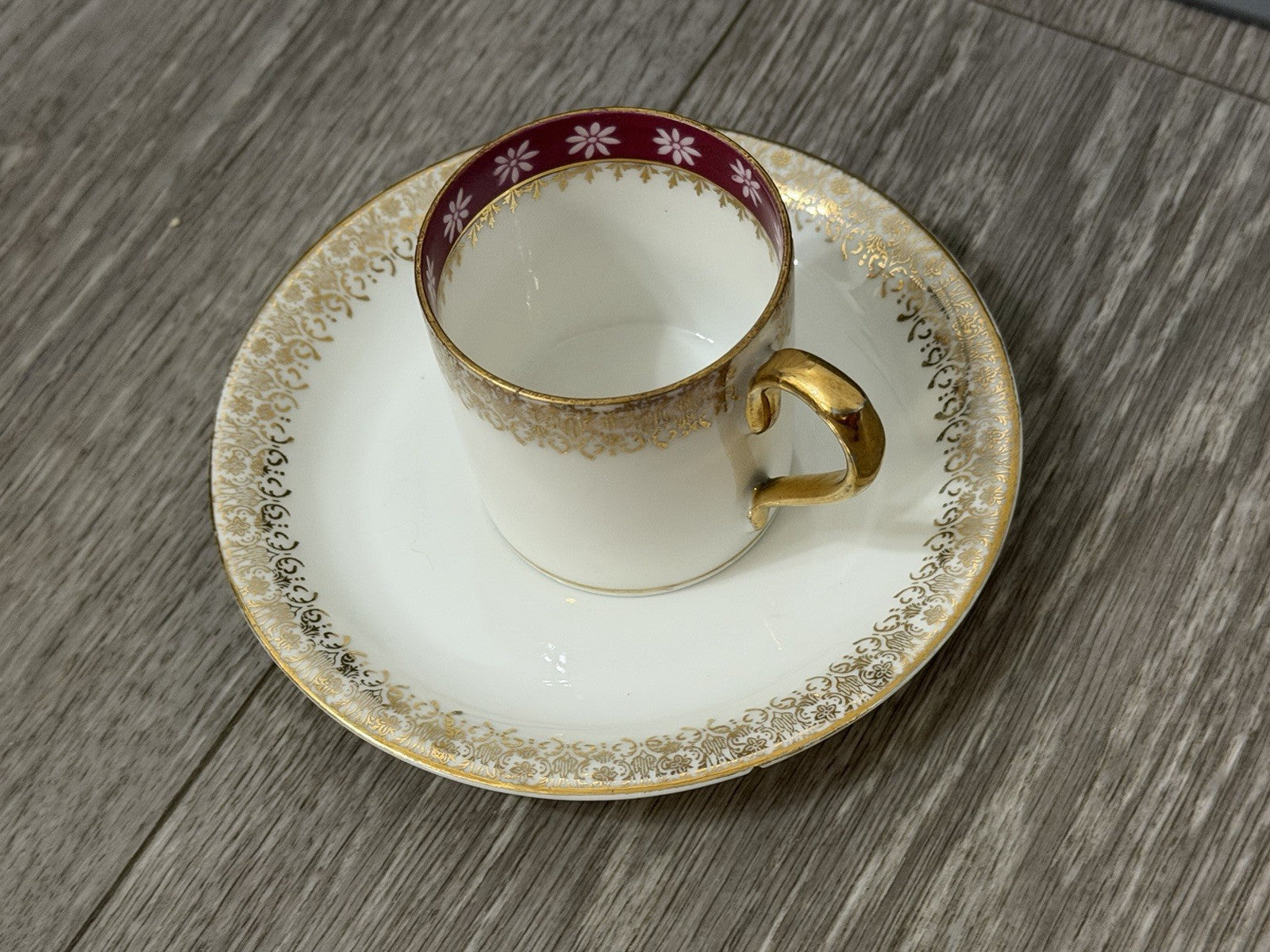 Small Size Antique CT Altwasser Germany Porcelain Tea Cup & Saucer Set Gold Trim