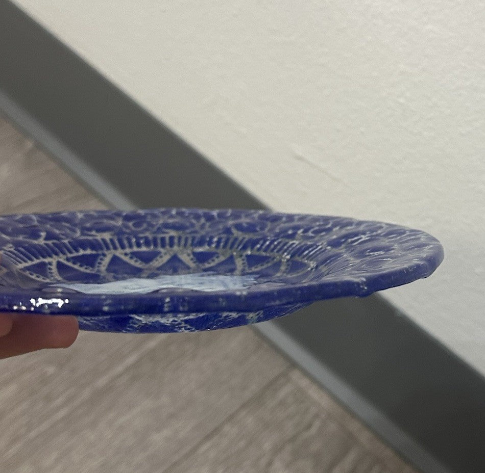 SYDENSTRICKER FUSED ART GLASS HOUSE HOME 38-88 PLATE DISH BLUE