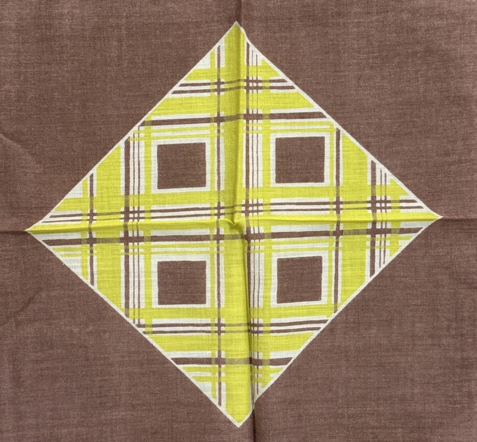 Vintage 1960s Mod Handkerchief W/ Geometric Pattern Bright Green & Brown Hanky