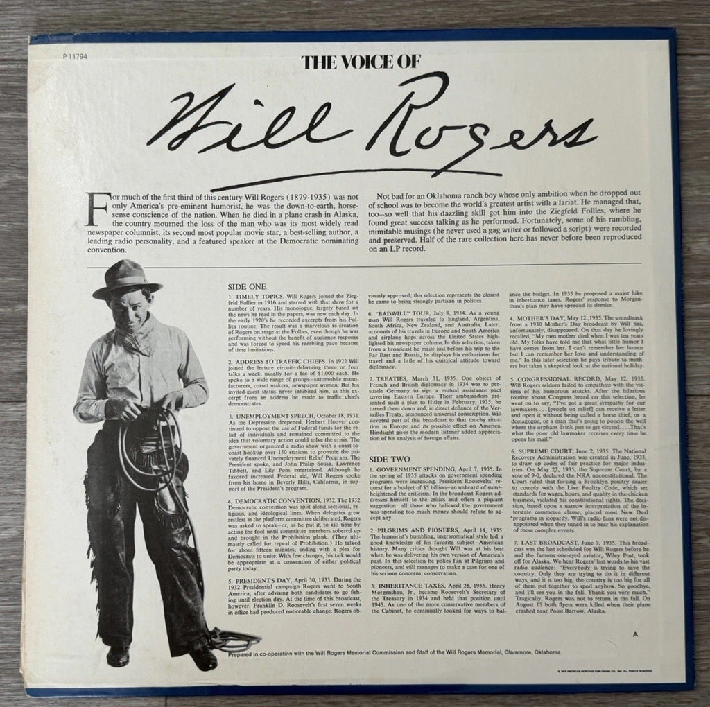 The Voice of Will Rogers "I Never Met a Man I Didn't Like" Am. Heritage P11794