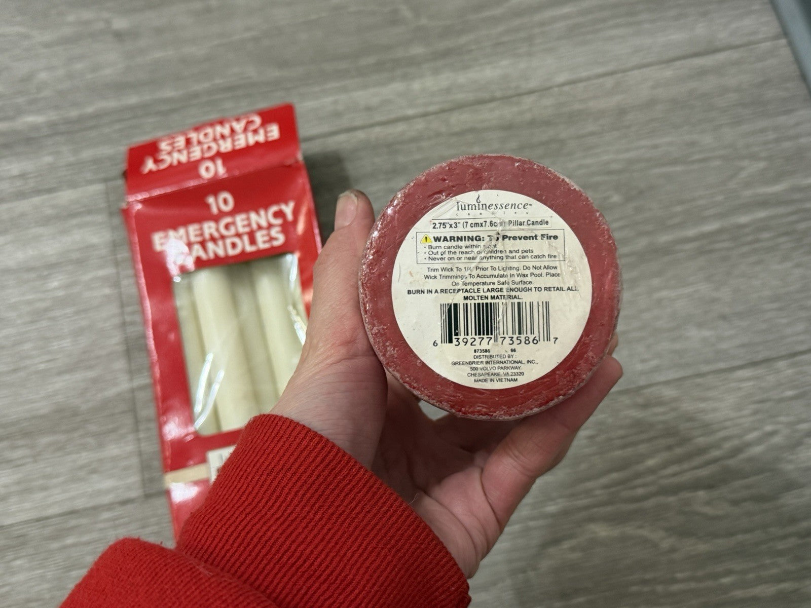 Luminessence Household Emergency Box Of Candles (incomplete) & Red/White Candle