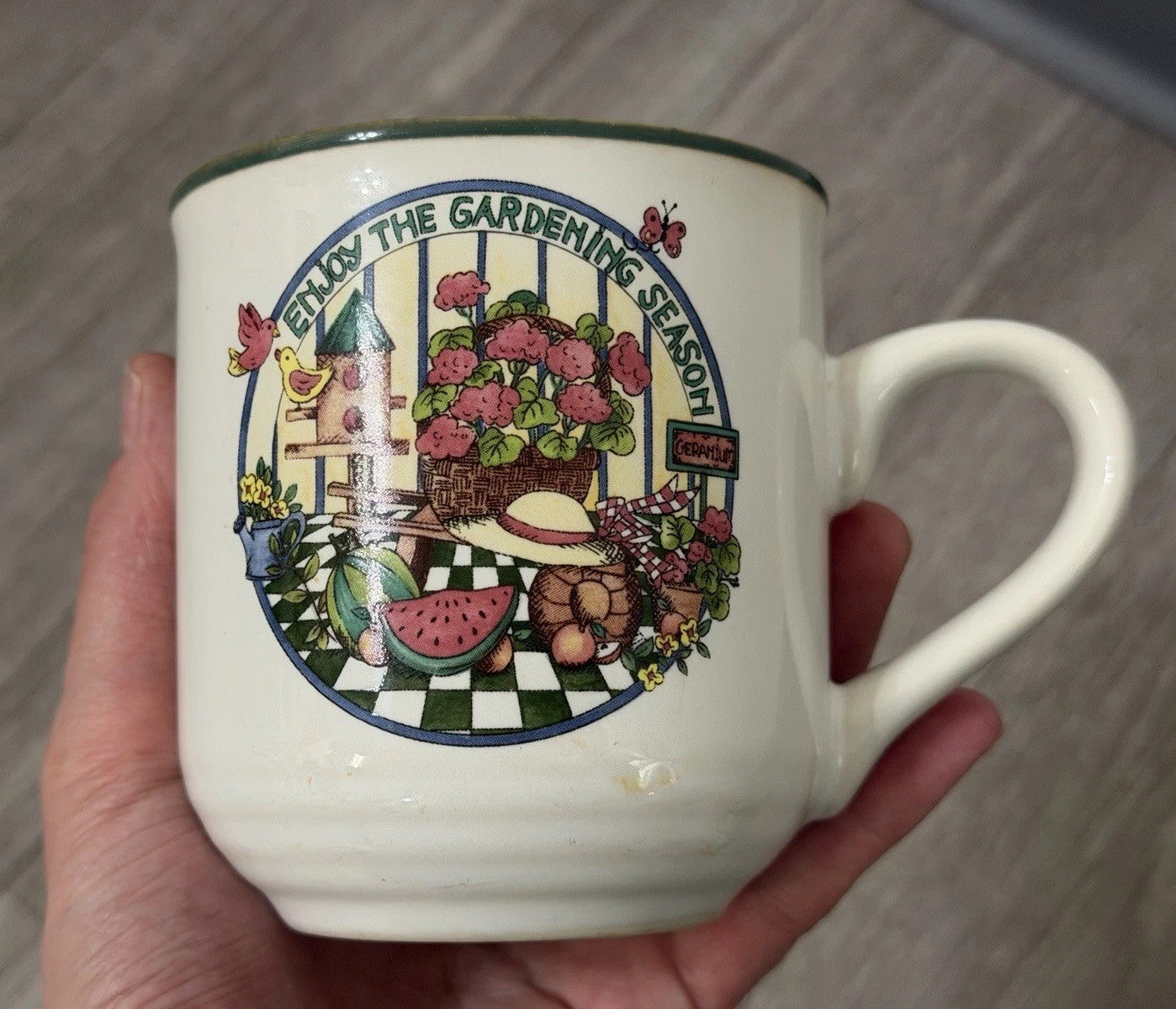 International Tableworks Coffee Mug Stoneware “Enjoy The Gardening Season” VNTG