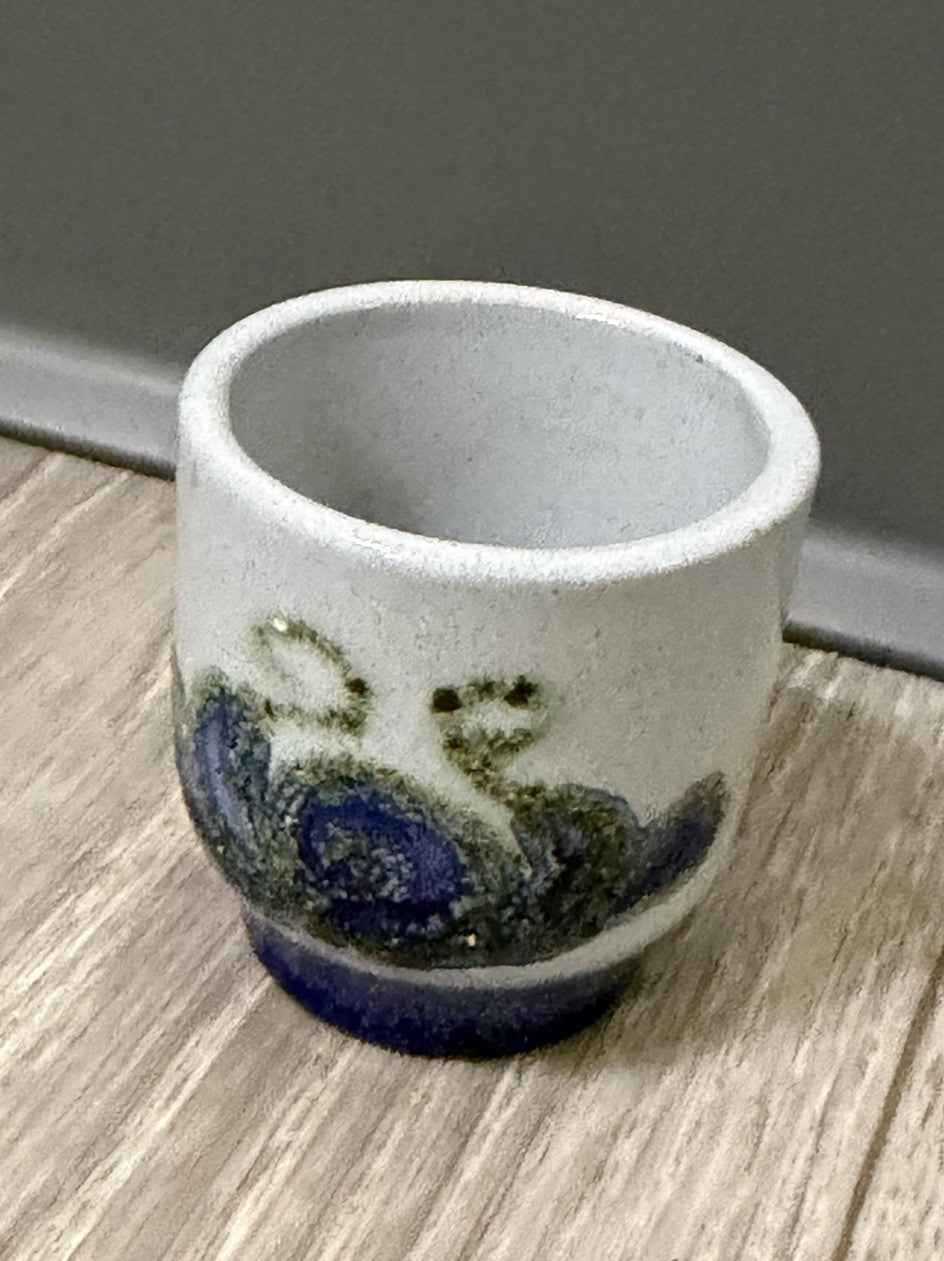 Small Blue Octopus Ceramic Sake / Tea Cup Shot Glass Handheld Decor Handmade