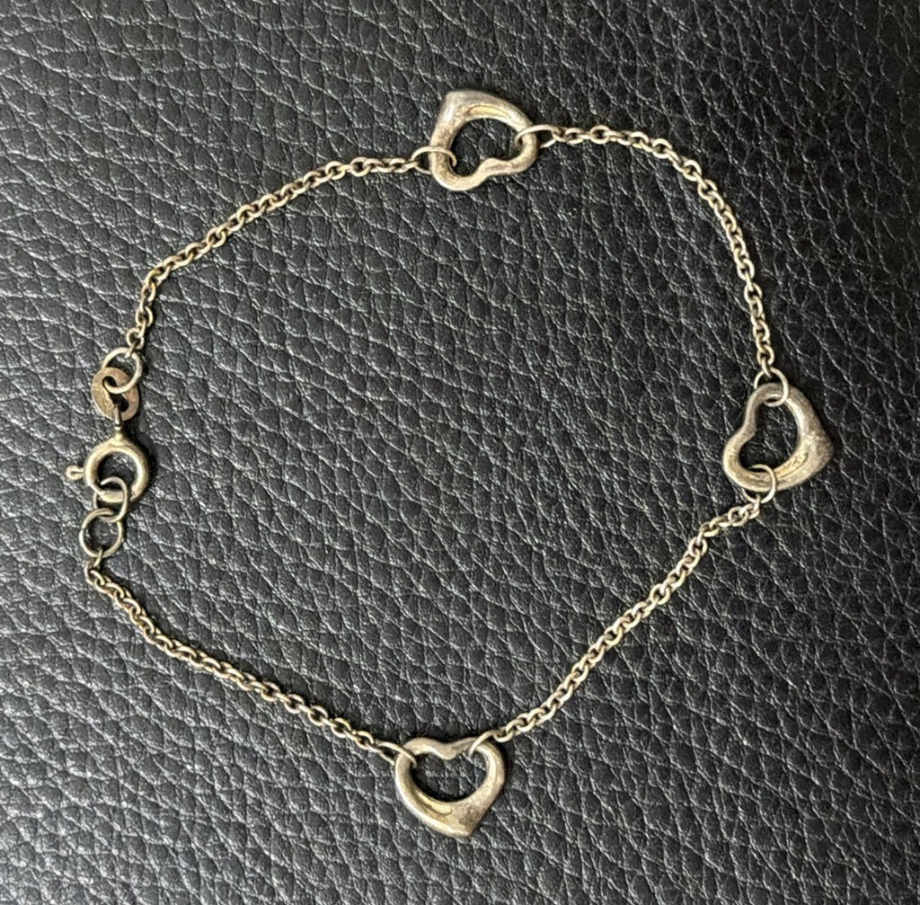 Italian 3 Heart Cable Chain Bracelet Sterling Silver 925 Made In Italy Tarnished