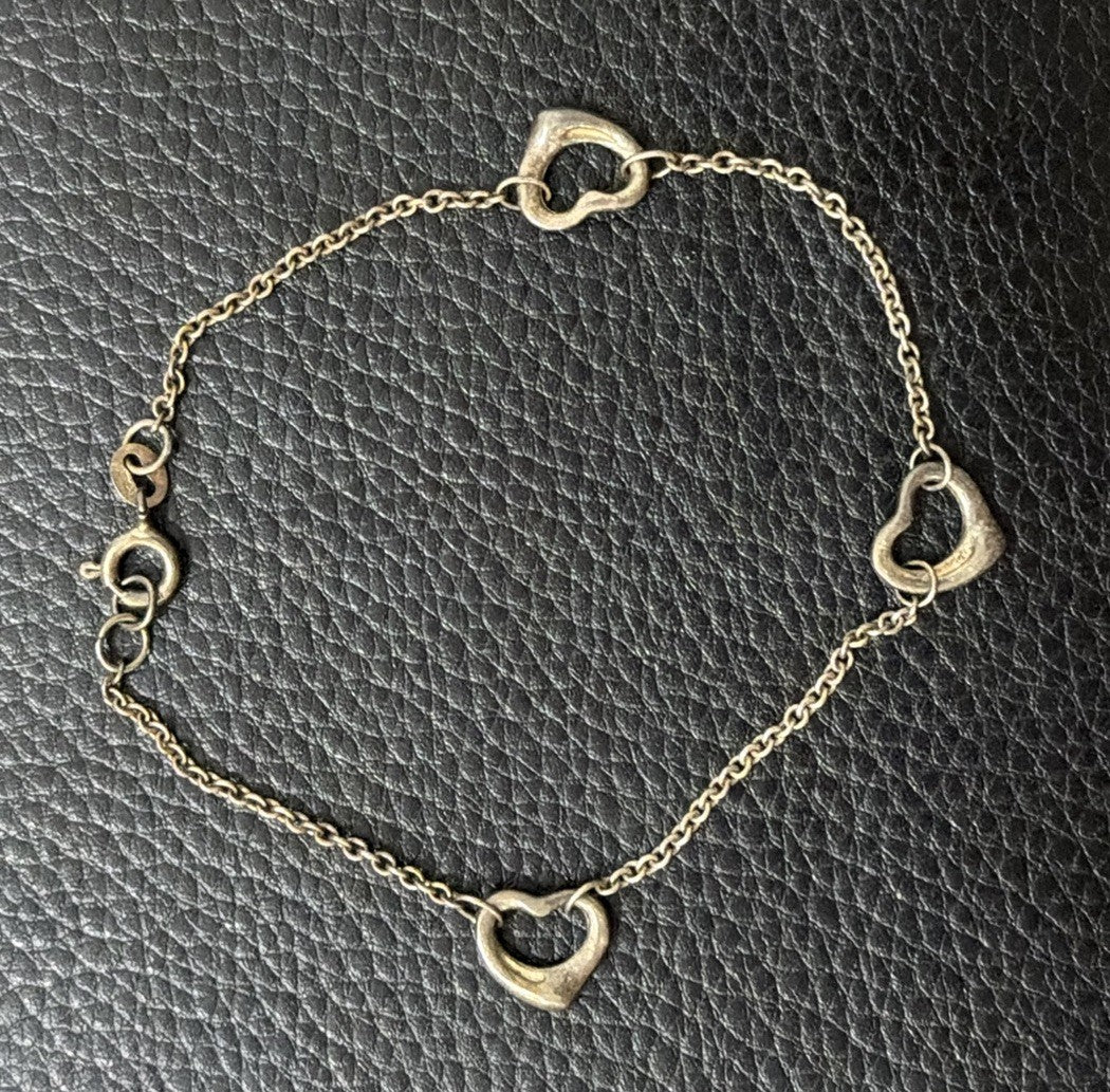Italian 3 Heart Cable Chain Bracelet Sterling Silver 925 Made In Italy Tarnished