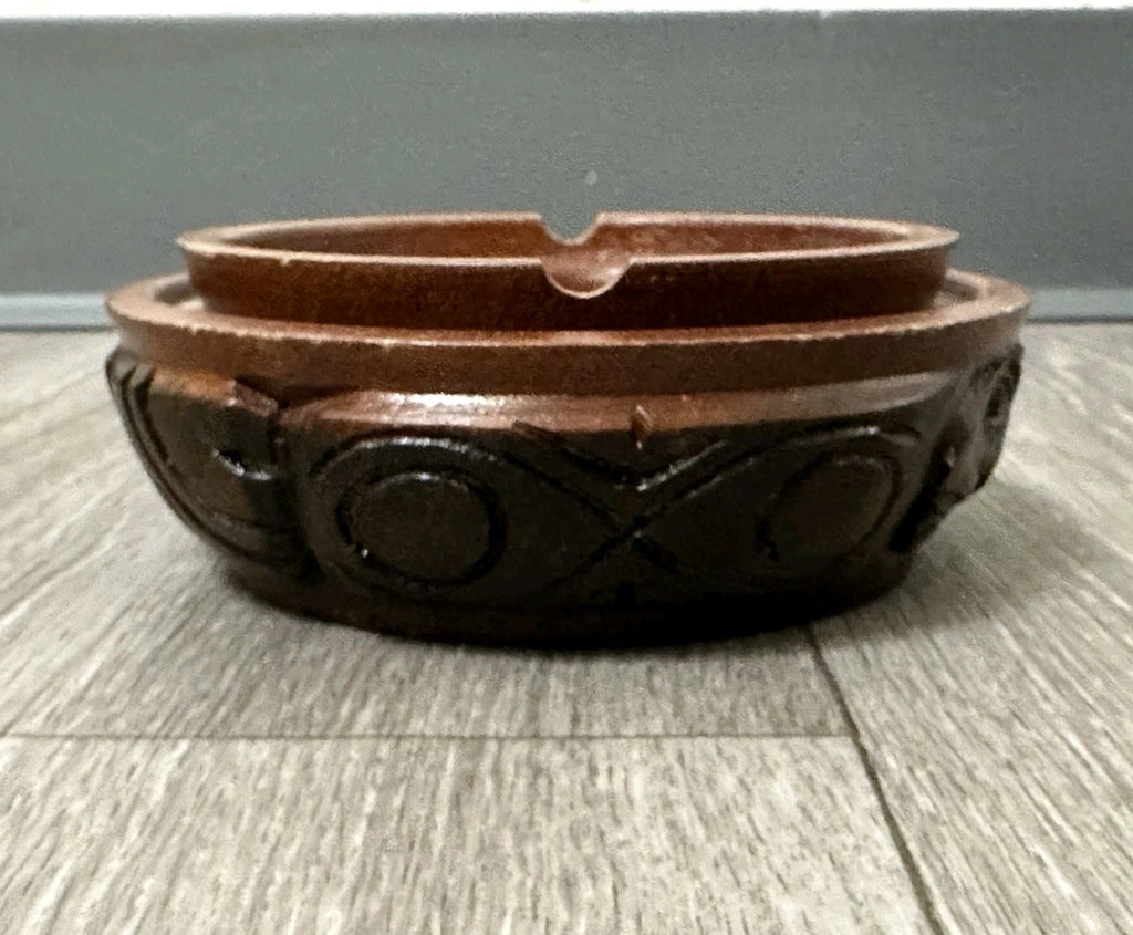 Republic De Honduras Vintage Hand Carved Wood Coin Ashtray 