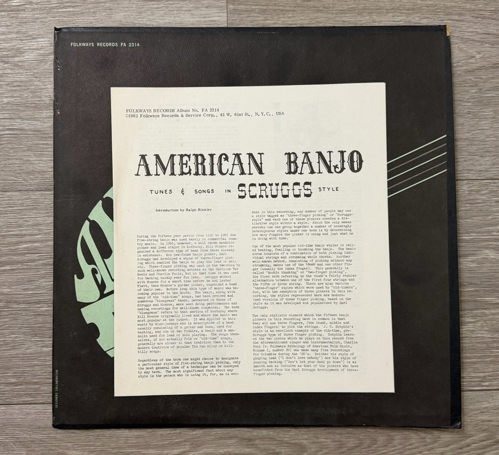 VARIOUS ARTISTS Vinyl LP AMERICAN BANJO MUSIC FOLKWAYS VG+ '61