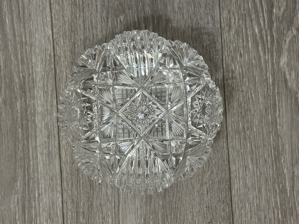 VNT Brilliant Cut Crystal Sawtooth Edge Low Bowl 6” -  Geometric Pattern