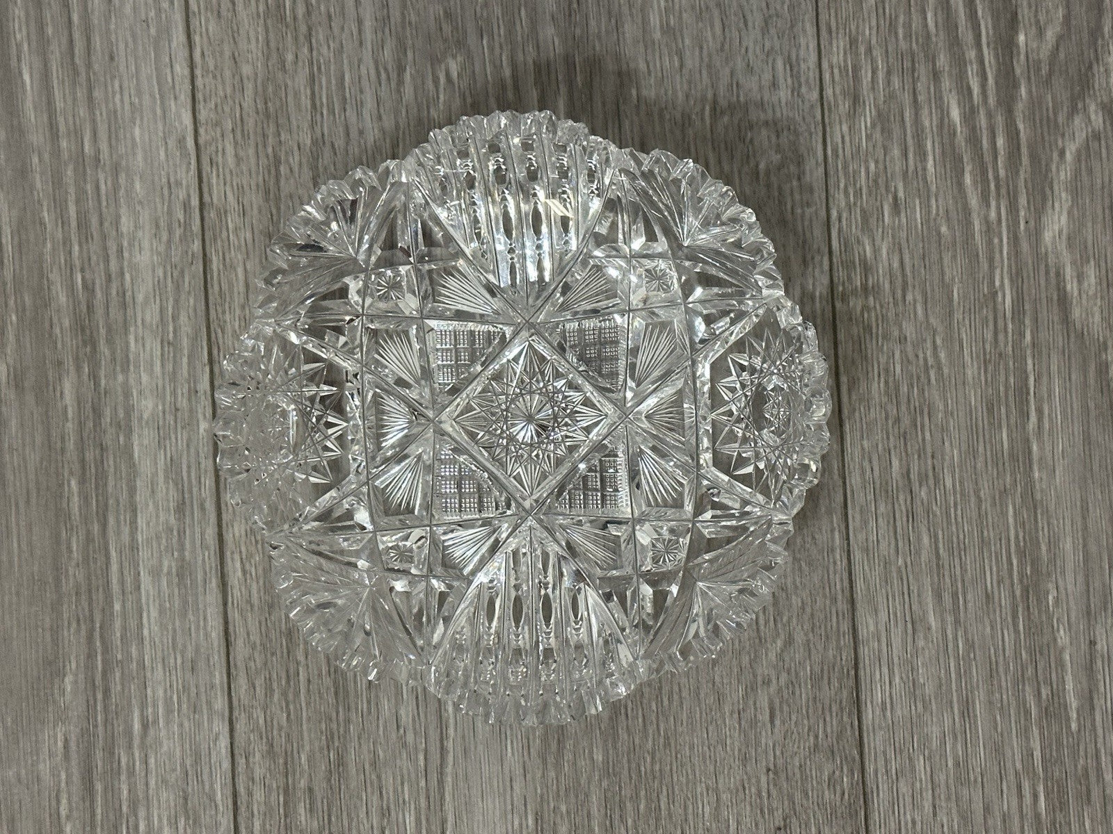 VNT Brilliant Cut Crystal Sawtooth Edge Low Bowl 6” -  Geometric Pattern