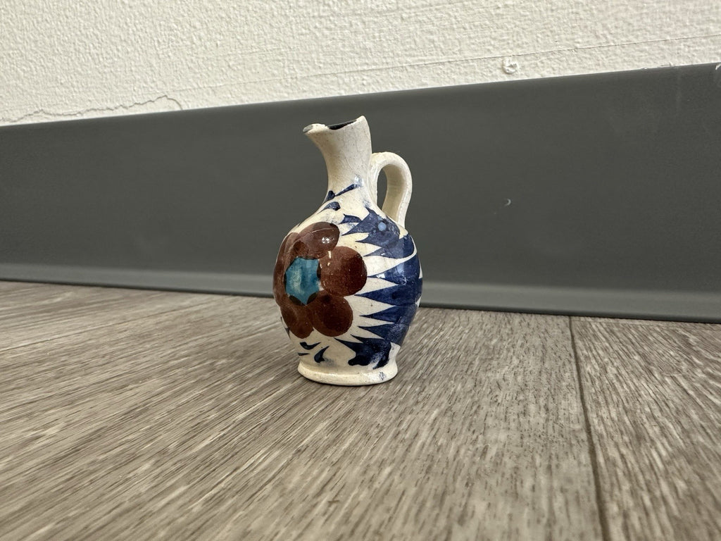 Adorable Vintage Pottery Mini Vase 2.5” Tall Hand Painted - Flower Design
