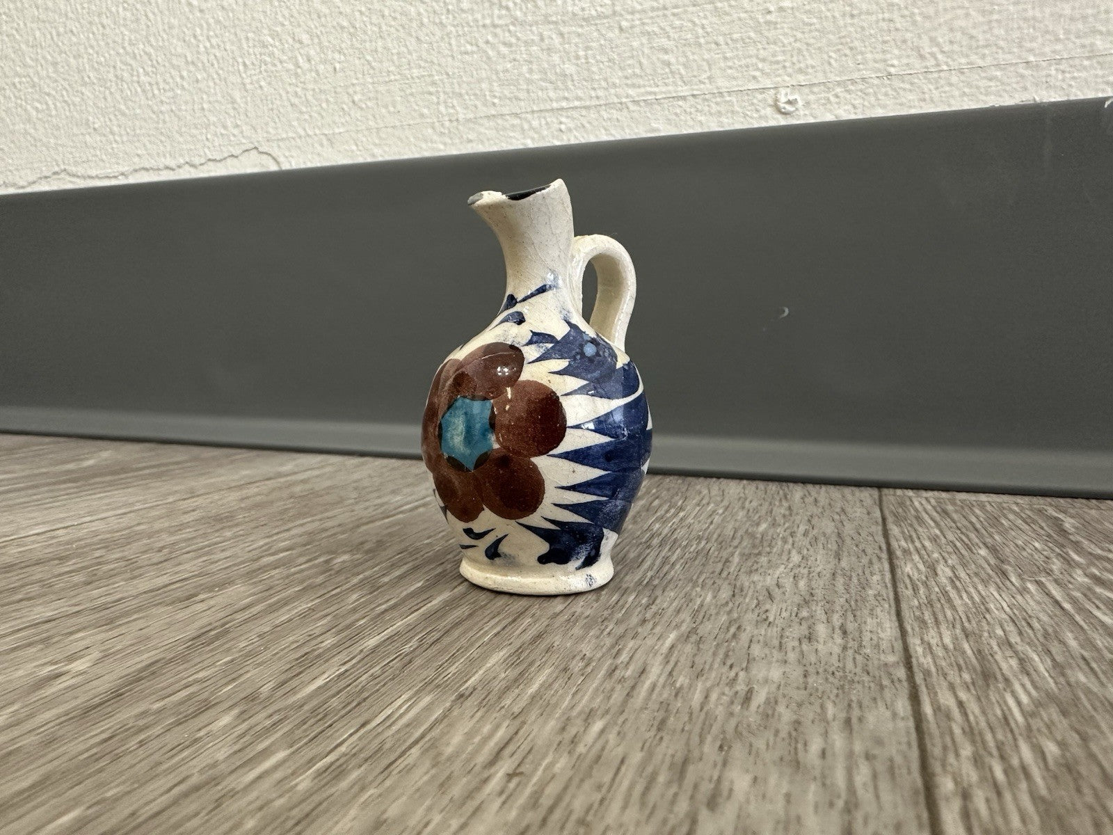Adorable Vintage Pottery Mini Vase 2.5” Tall Hand Painted - Flower Design