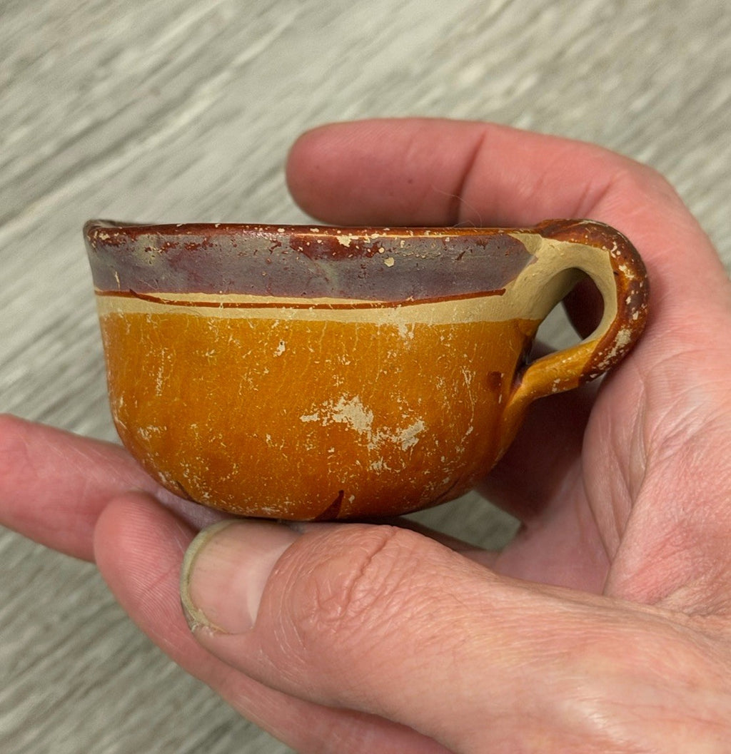 Vintage Mexican Cup Handmade Pottery Small Size 1.25” Tall X 2.25” Diameter