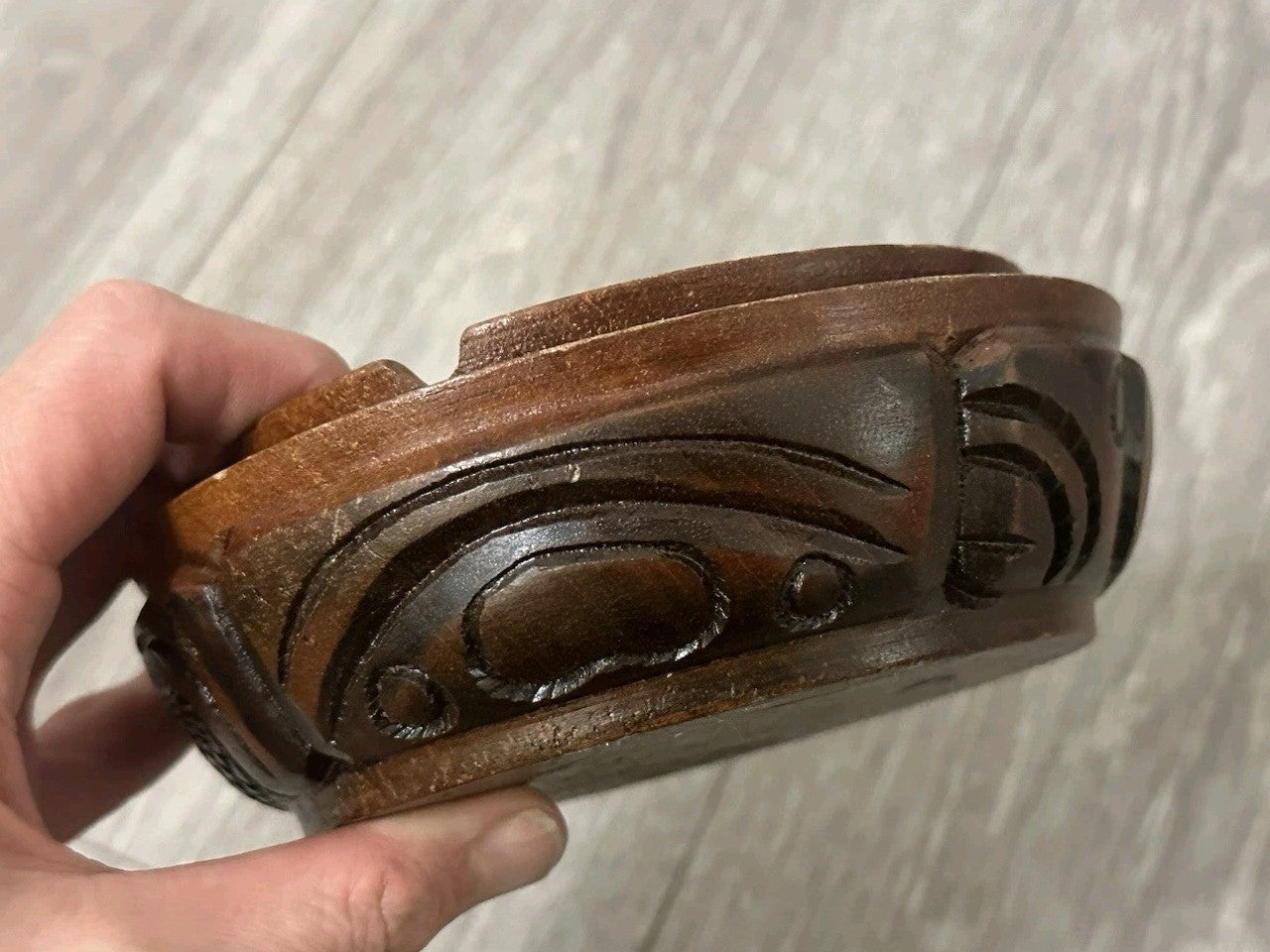 Republic De Honduras Vintage Hand Carved Wood Coin Ashtray 