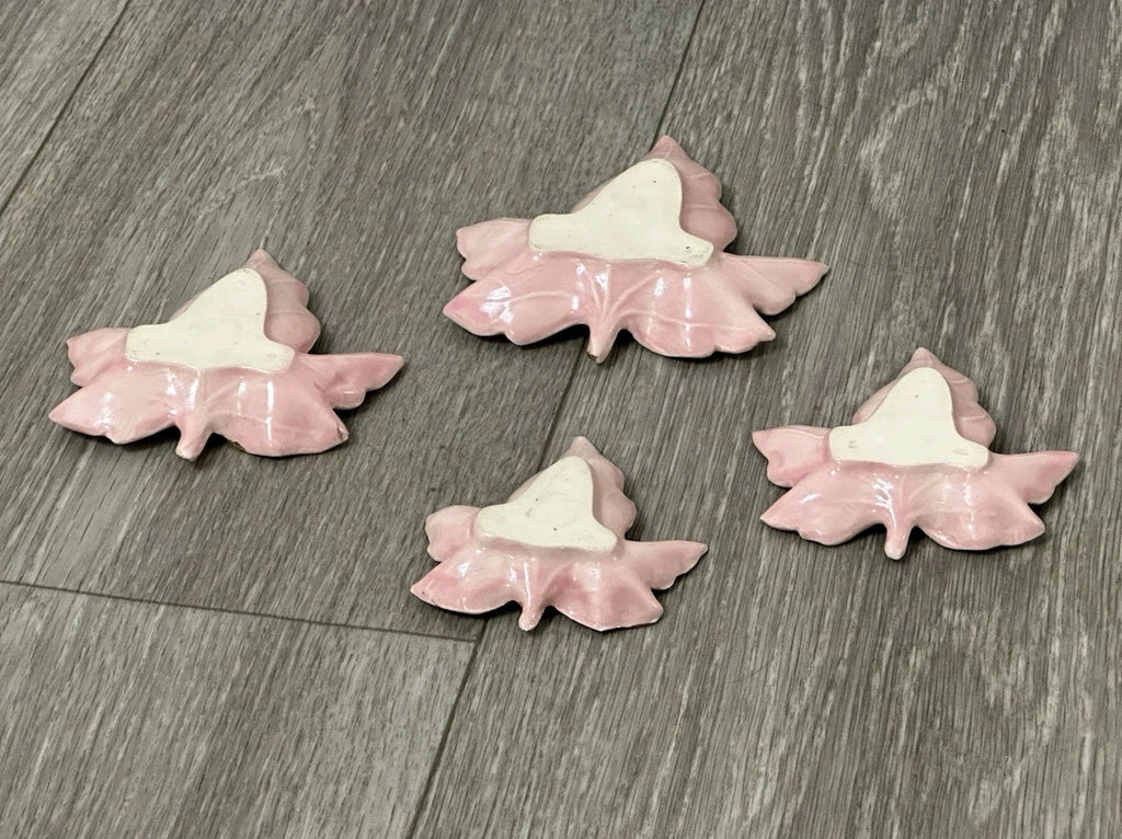 Vintage Ceramic set of 4 Nesting Maple Leaf Dishes 4 inches Pink And Gold