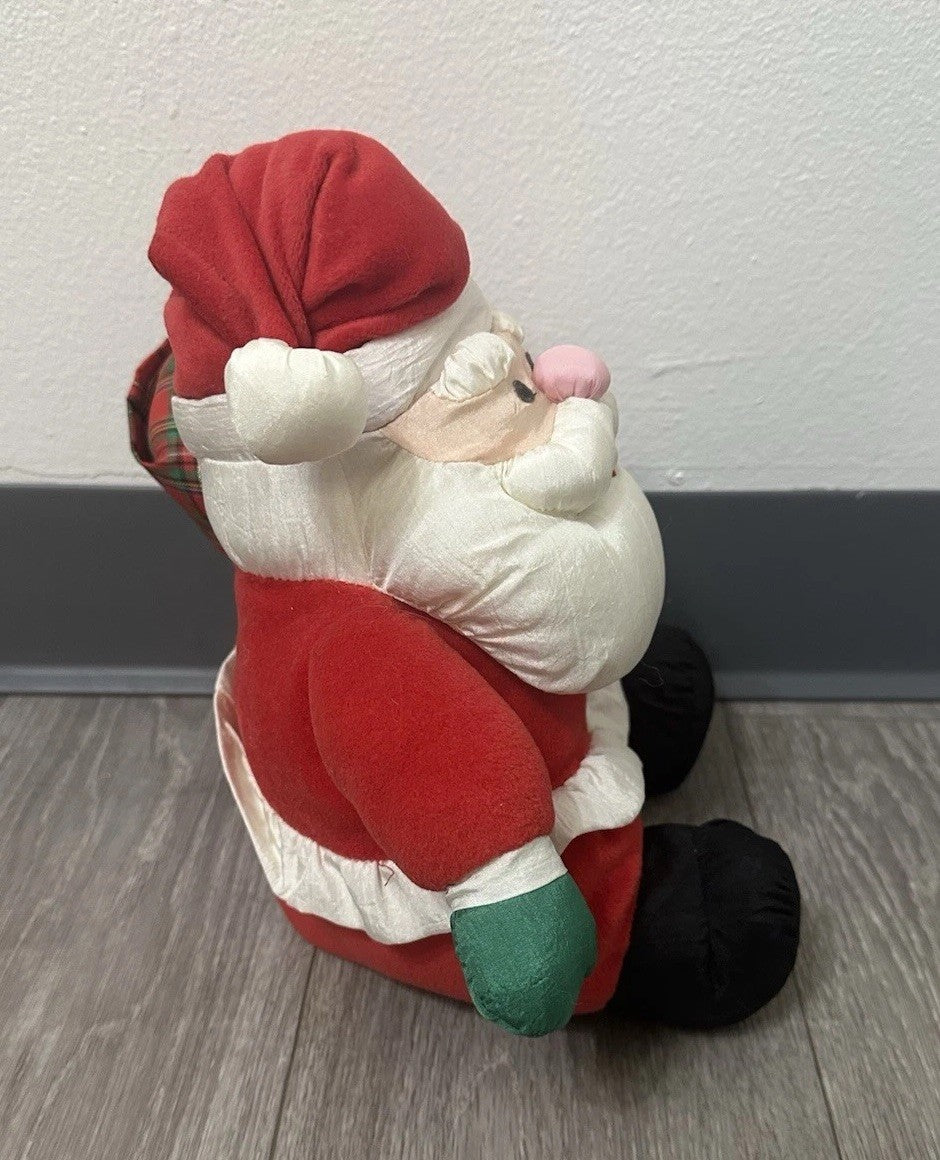 Vtg Gibson Greetings Santa Claus Puffy Puffalump Christmas Plush Plaid Sack 1994