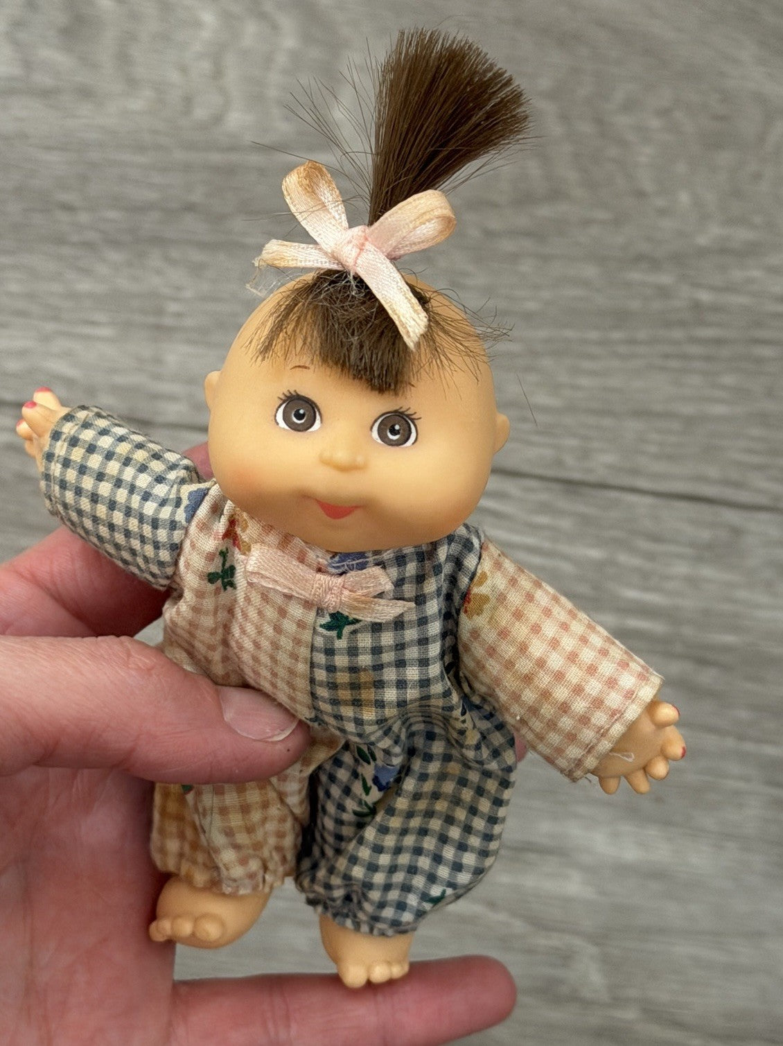 Cabbage Patch 1995 Vintage Mini Figure Doll Brown Hair Plaid Jumper Needs TLC