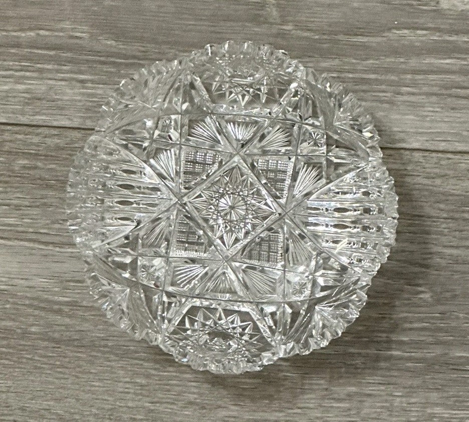 VNT Brilliant Cut Crystal Sawtooth Edge Low Bowl 6” -  Geometric Pattern