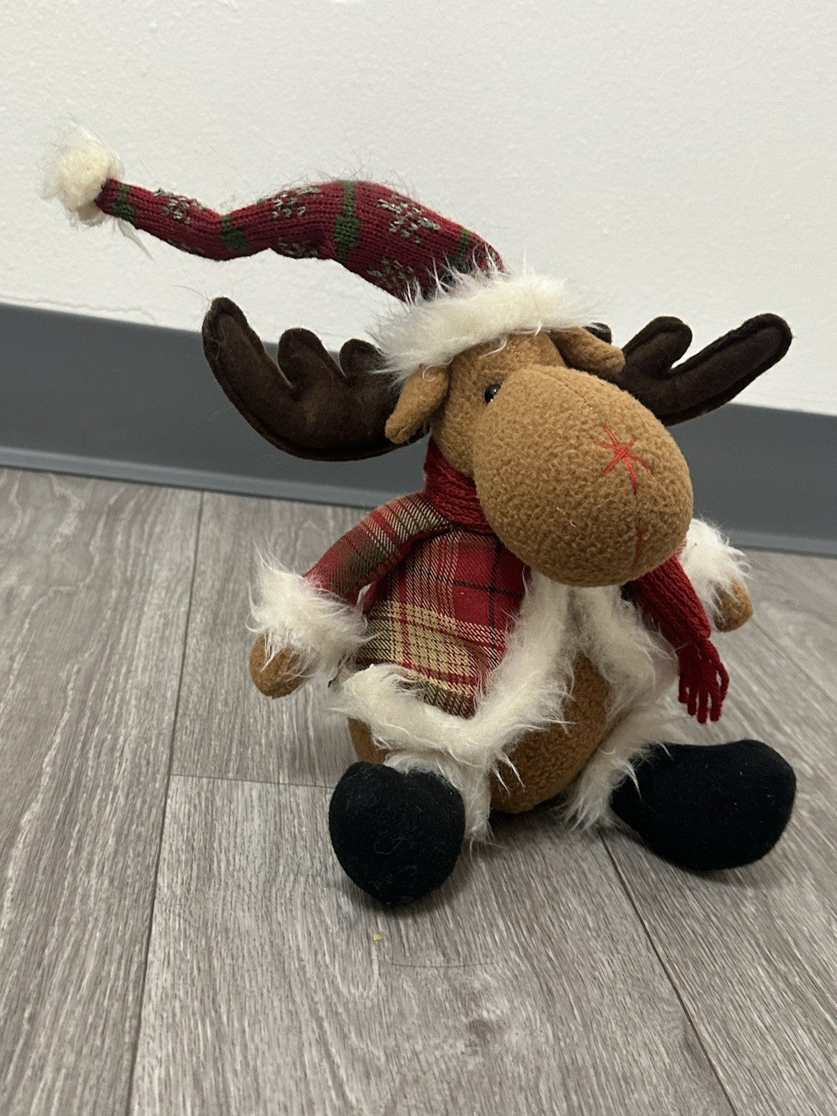 Vintage Reindeer Plush Toy with Red Scarf - Cute Stuffed Christmas Animal