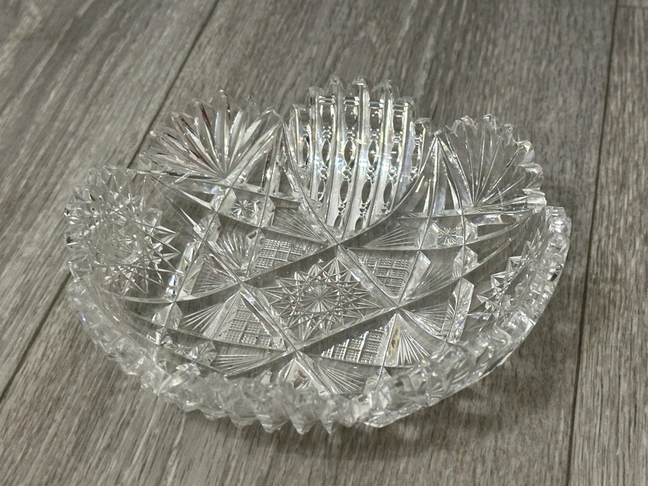 VNT Brilliant Cut Crystal Sawtooth Edge Low Bowl 6” -  Geometric Pattern