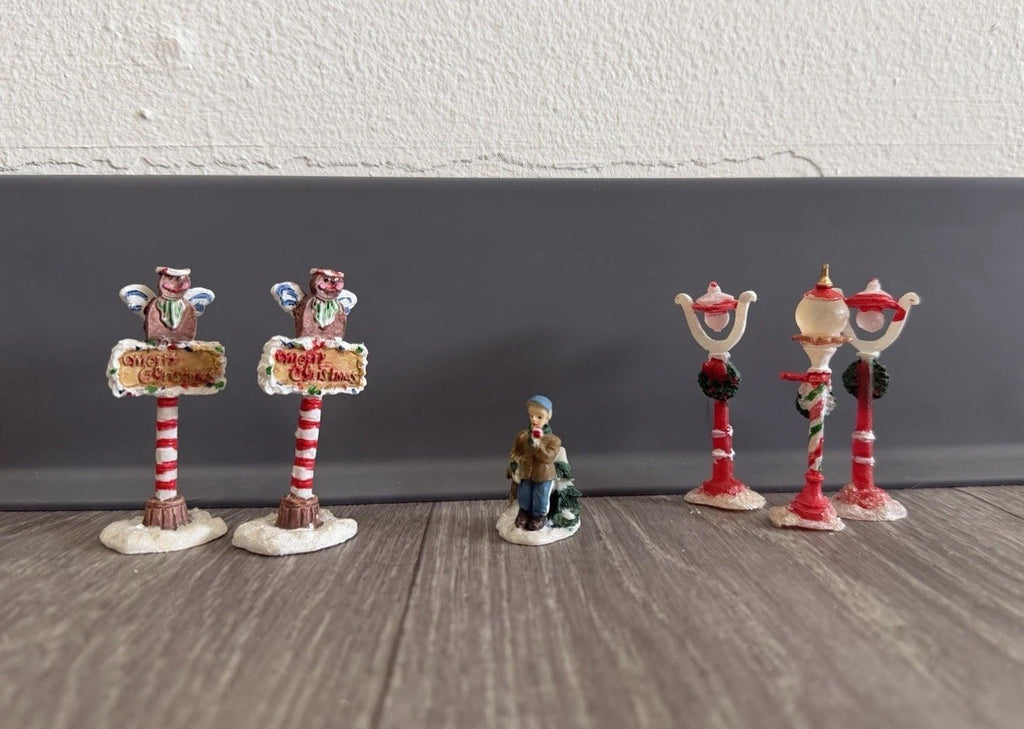 Small Multicolor Resin Christmas Figurines Set, Traditional Style, Pack of 6