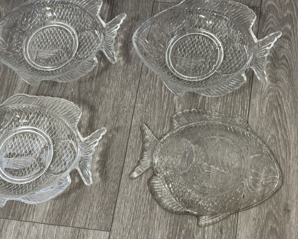 4 Glass Fish Shaped Appetizer Plates