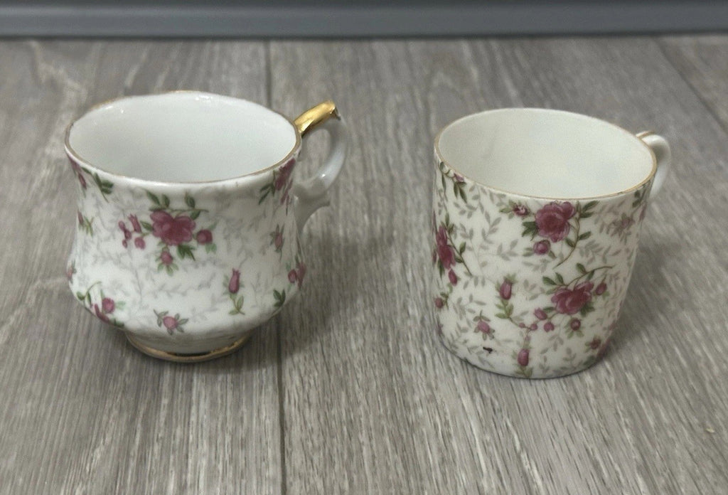 Pair of Vintage Child - Size Lefton & Companion Demitasse Teacups - Hand Painted
