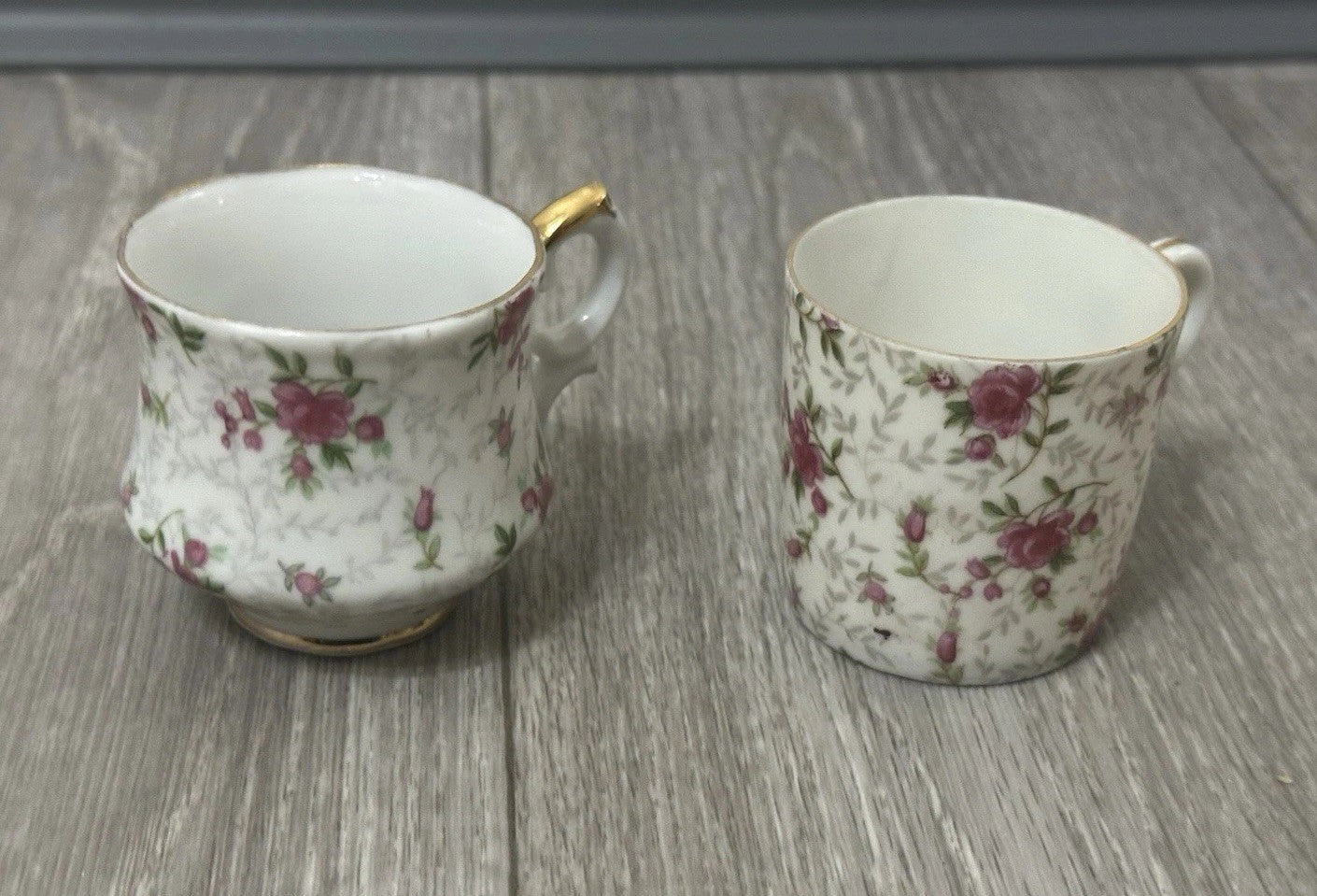 Pair of Vintage Child - Size Lefton & Companion Demitasse Teacups - Hand Painted